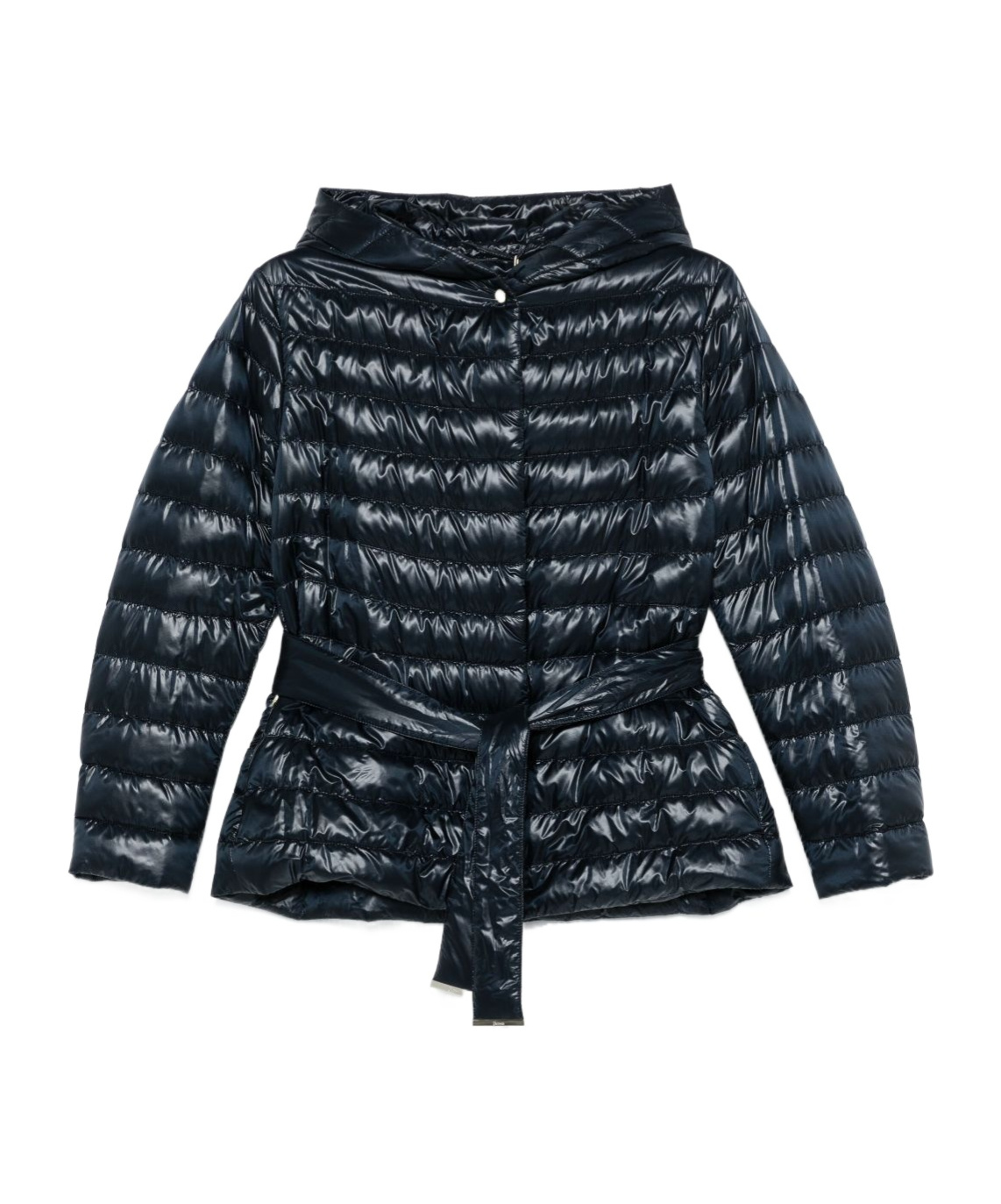 Herno Quilted Padded Jacket With Belted Waist In Blue