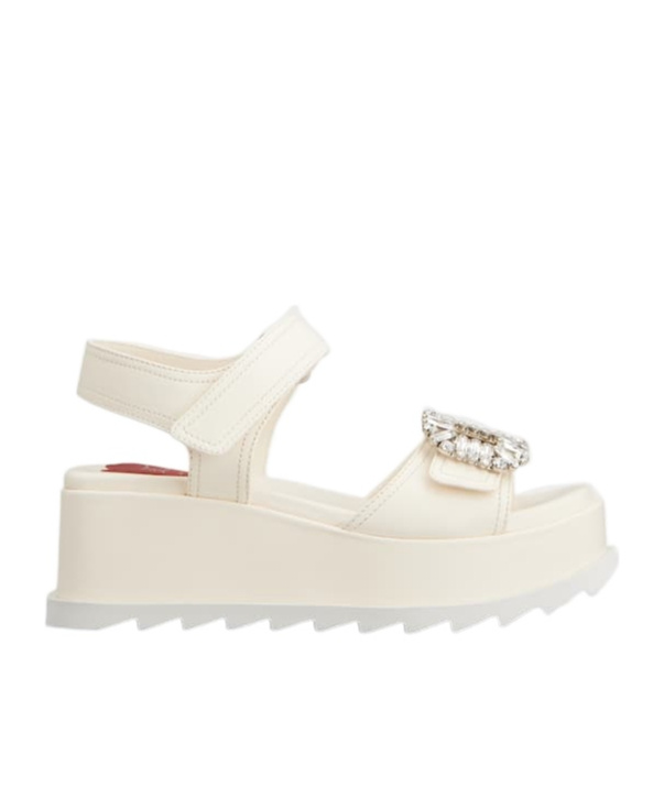 Roger Vivier Slidy Viv' Wedge Sandals In Leather In White