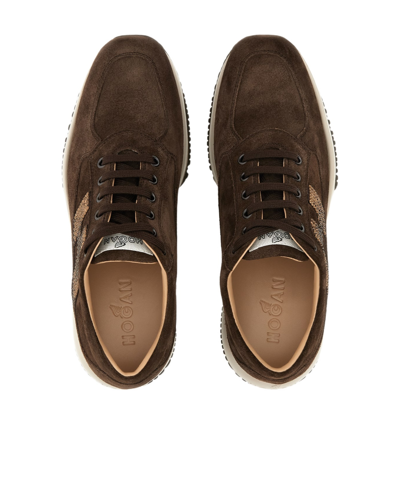 Hogan Interactive Suede Sneakers With Rhinestones Shoes In Brown