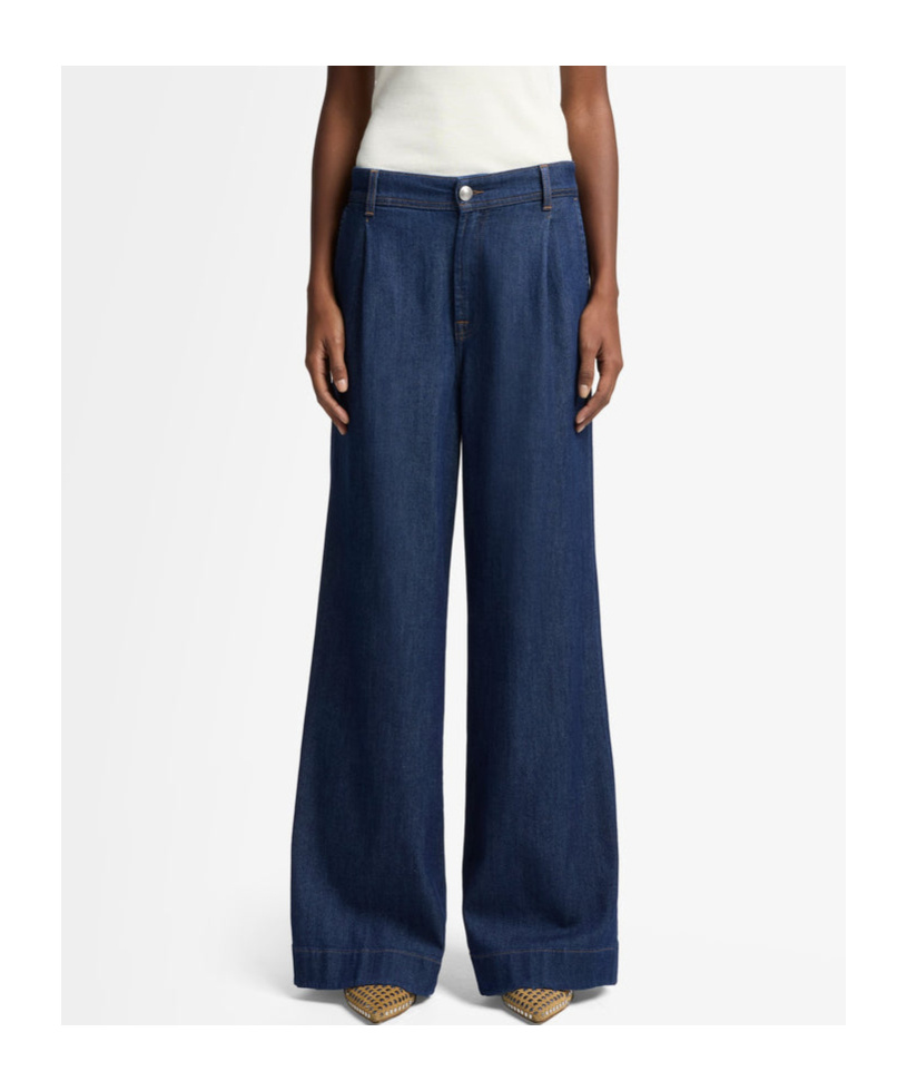 7 For All Mankind Weightless Denim Pleated Trouser In Blue