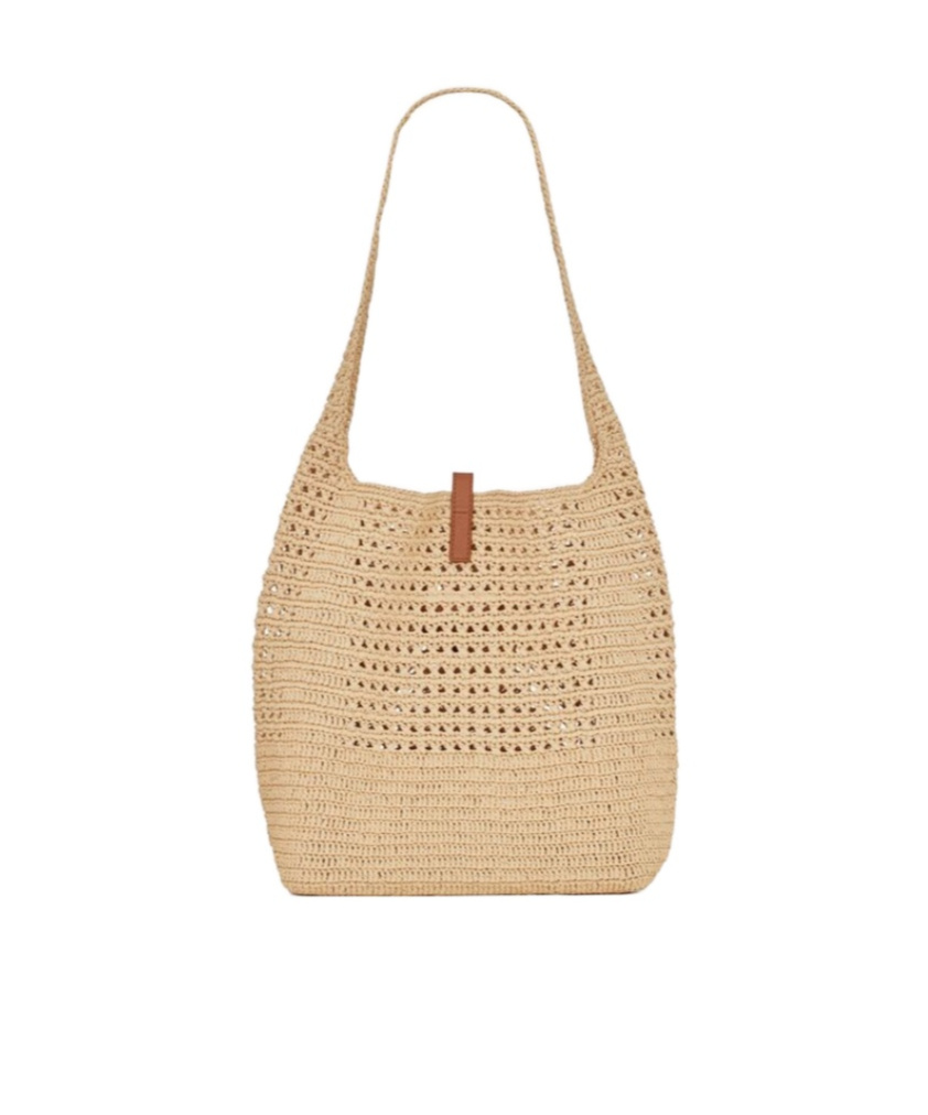 Saint Laurent Woven Shoulder Bag In Nude