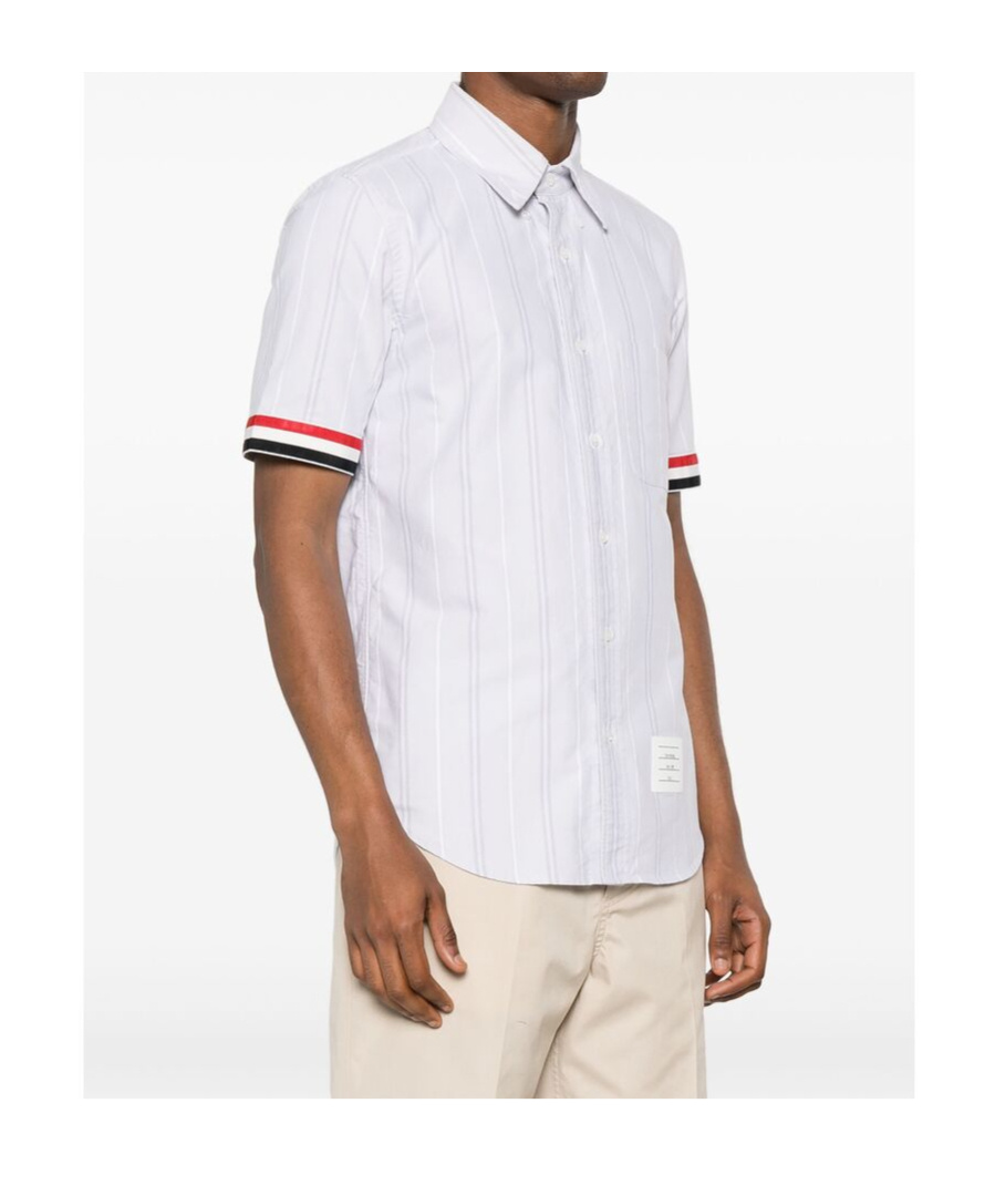 Thom Browne Rwb-edge Striped Short-sleeved Shirt In White