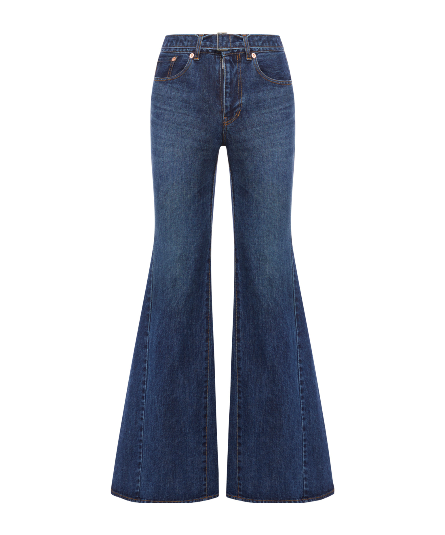 SACAI BELTED MID-RISE FLARED JEANS