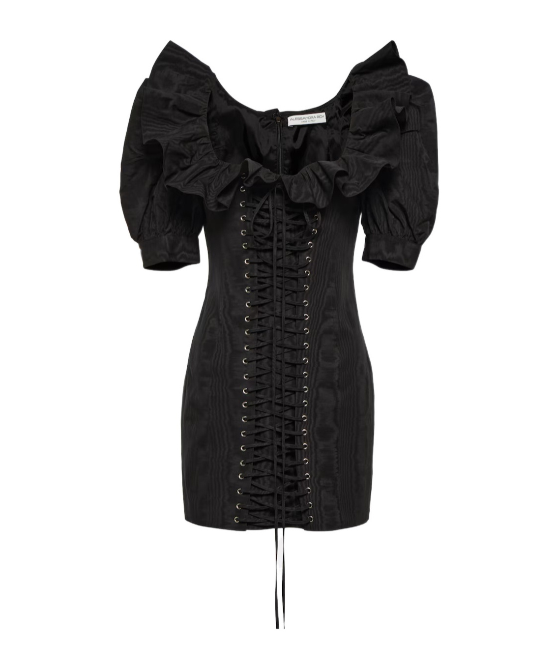 Alessandra Rich Ruffled Puff-sleeve Minidress In Black