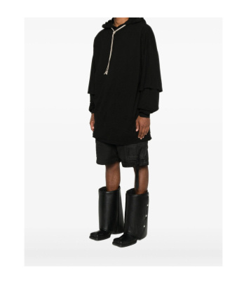 Rick Owens Drkshdw Tommy Layered Drawstring Hoodie In Black