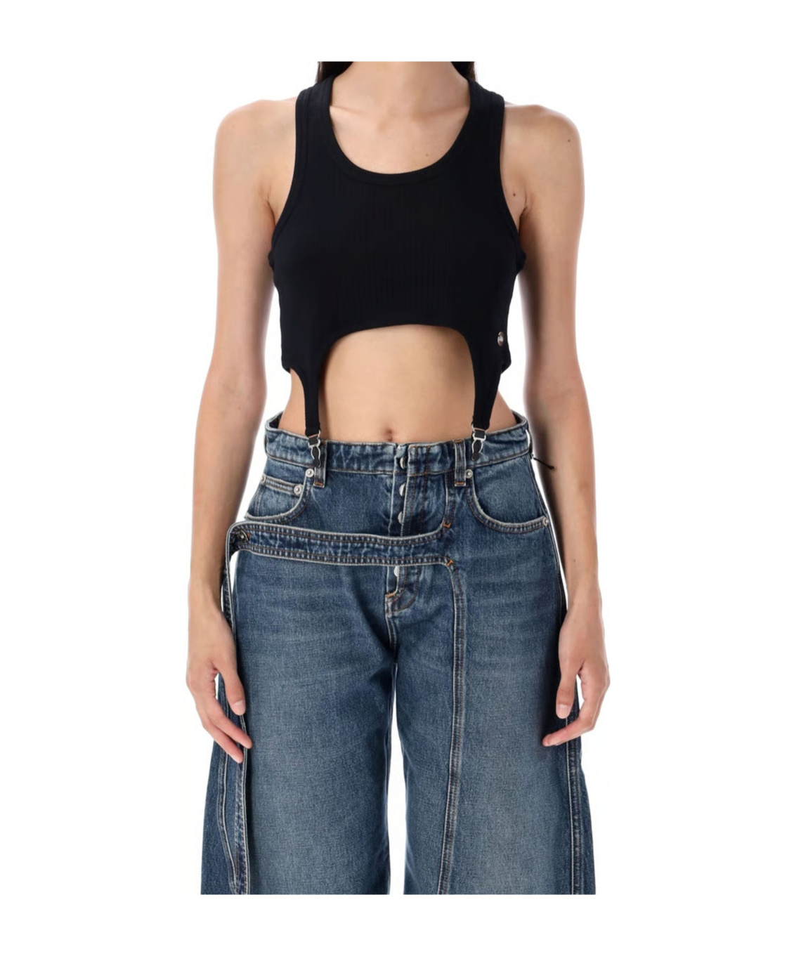 Jean Paul Gaultier Ribbed Garter Tank Top In Blue