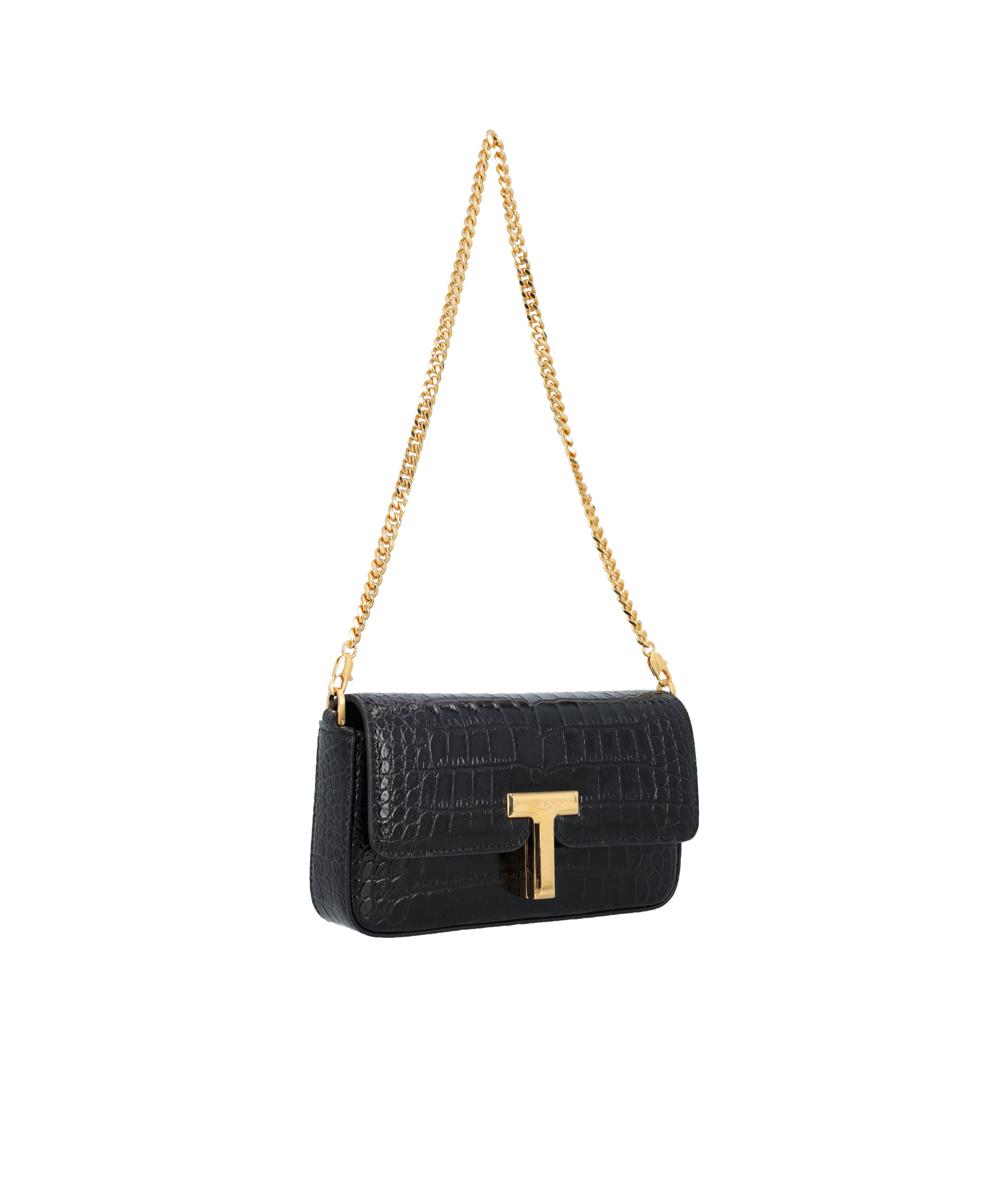 Tom Ford Mini Shoulder Bag In Stamped Crocodile Calf Leather In Black