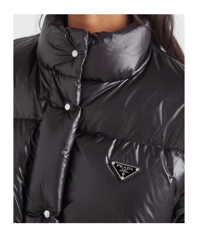 Prada Re-nylon Cropped Convertible Down Jacket In Black