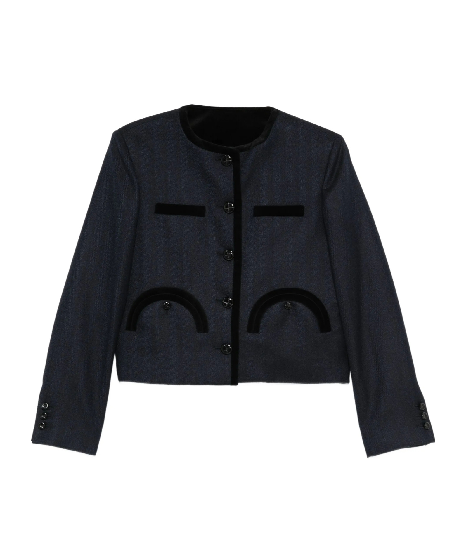 Blazé Milano Maine Shamo Velvet-trimmed Wool Jacket In Blue