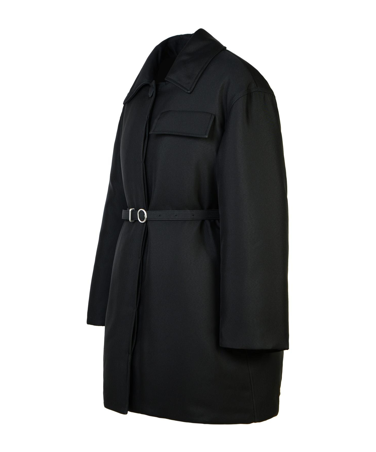 Jil Sander Silk Blend Down Jacket With Belted Waist In Black