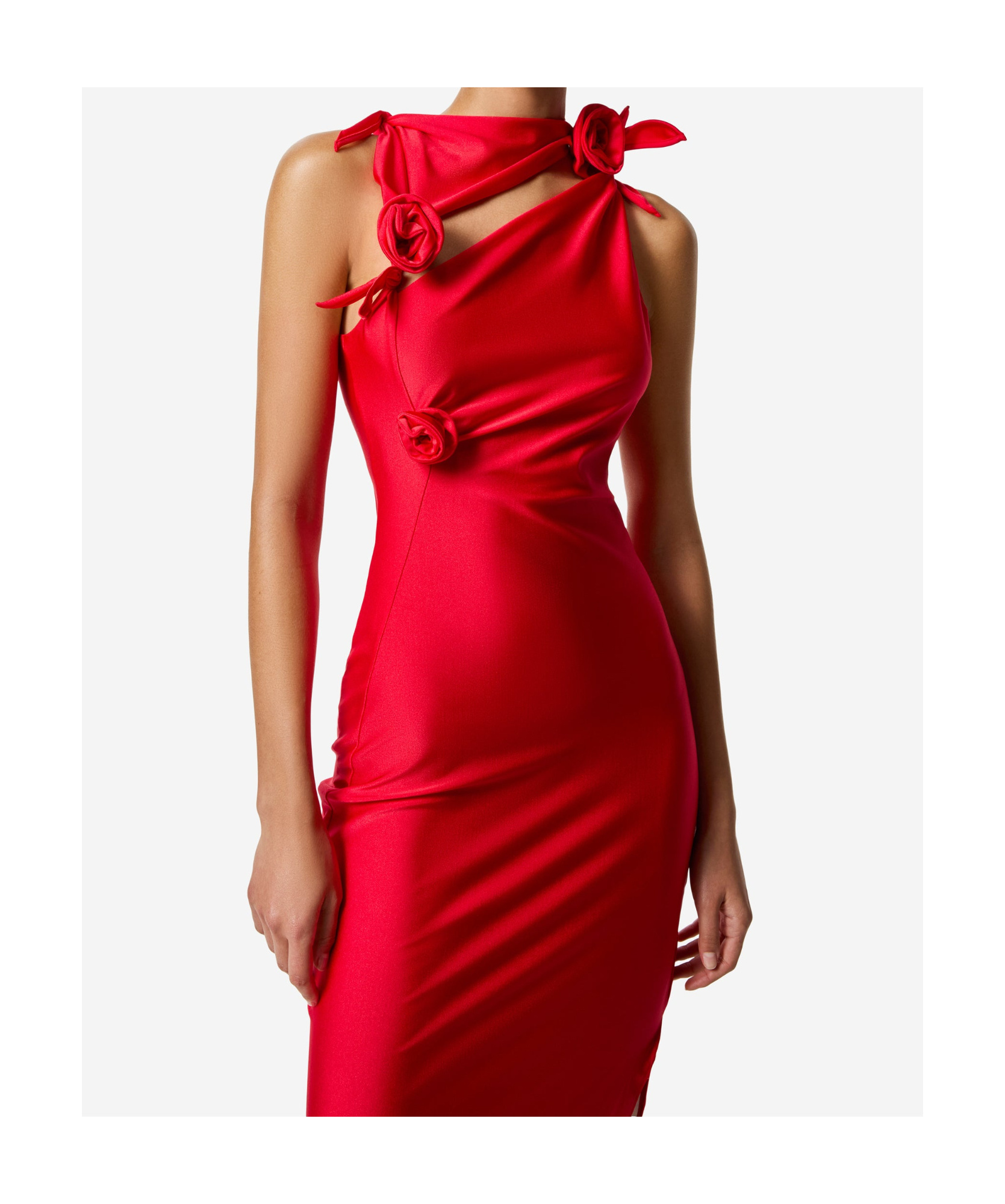 Coperni Red Asymmetric Flower Maxi Dress In Red