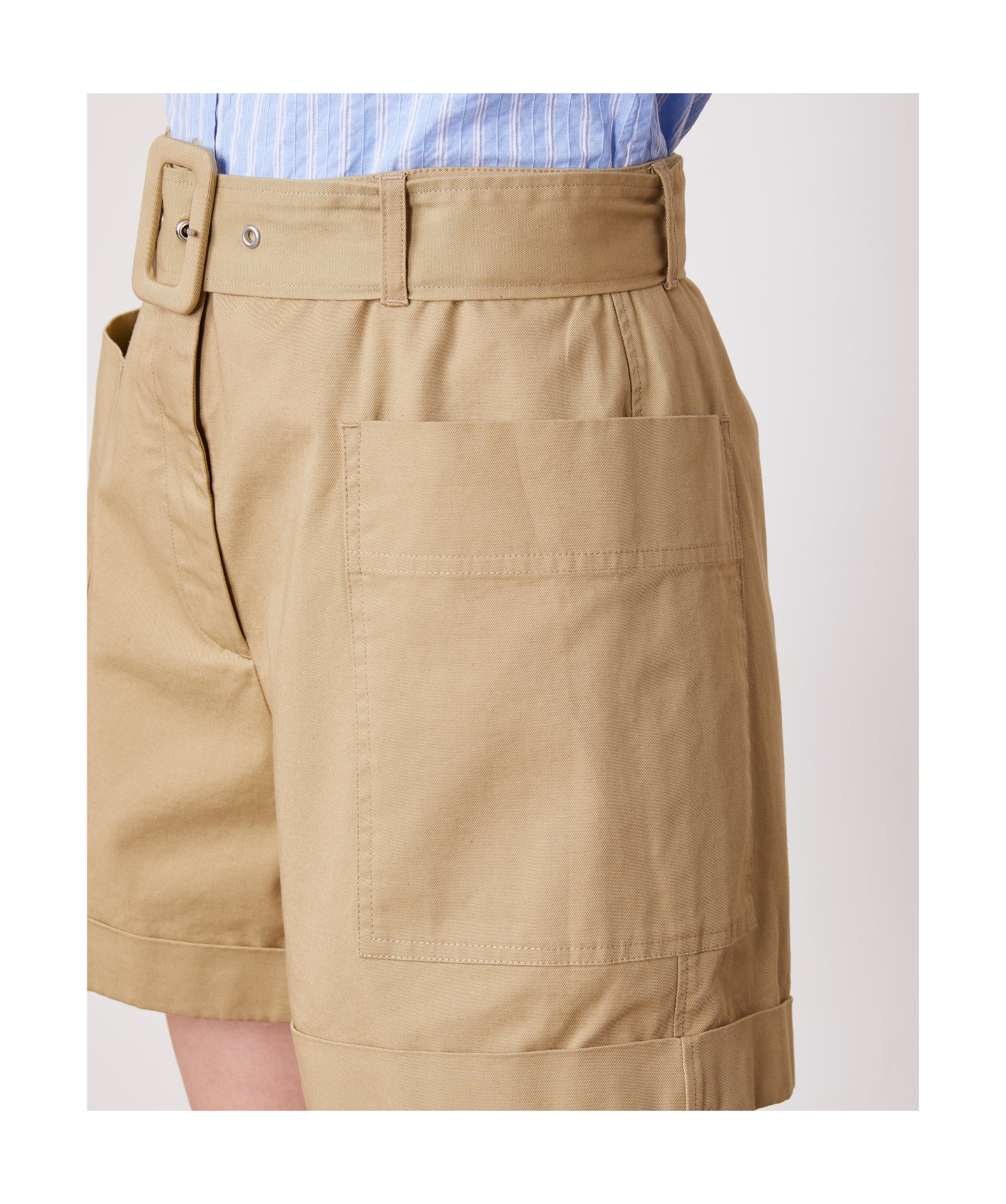 Officine Generale Twill Cotton Piedye Shorts In Tan