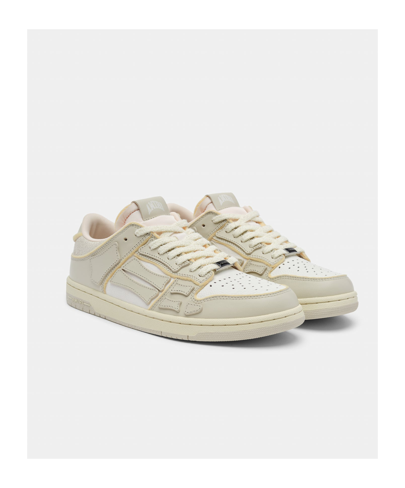 Amiri Skel Top Low White Sneakers With Skeleton Patch In Leather Man In Nude
