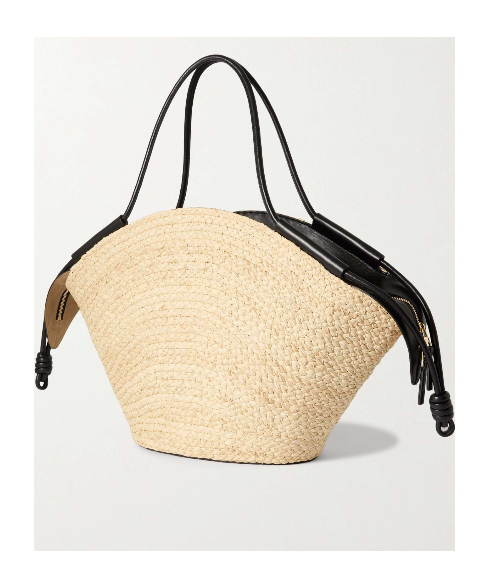 Loewe Paseo Large Leather-trimmed Raffia Tote In Nude