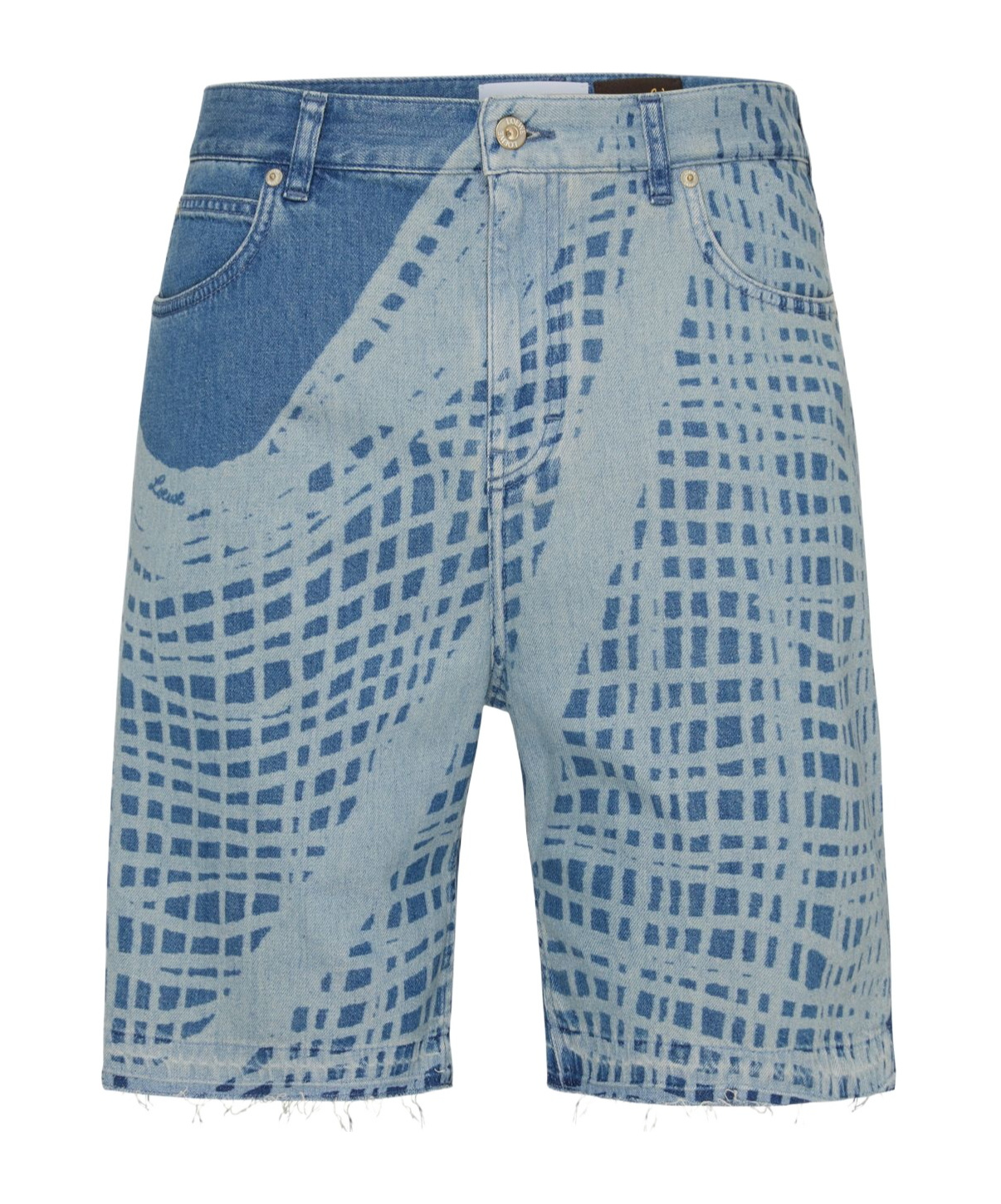 Loewe Cotton Denim Shorts With Print In Blue