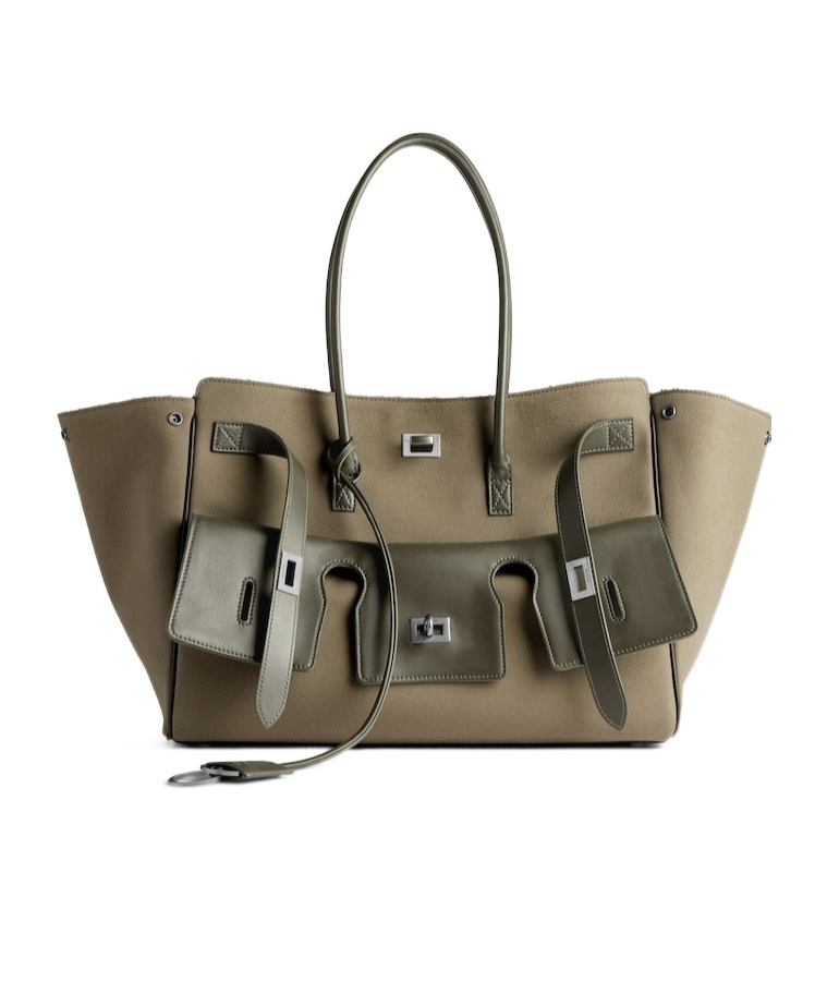 Balenciaga Carry All Bel Air Media Bag In Khaki Canvas Women In Khaki