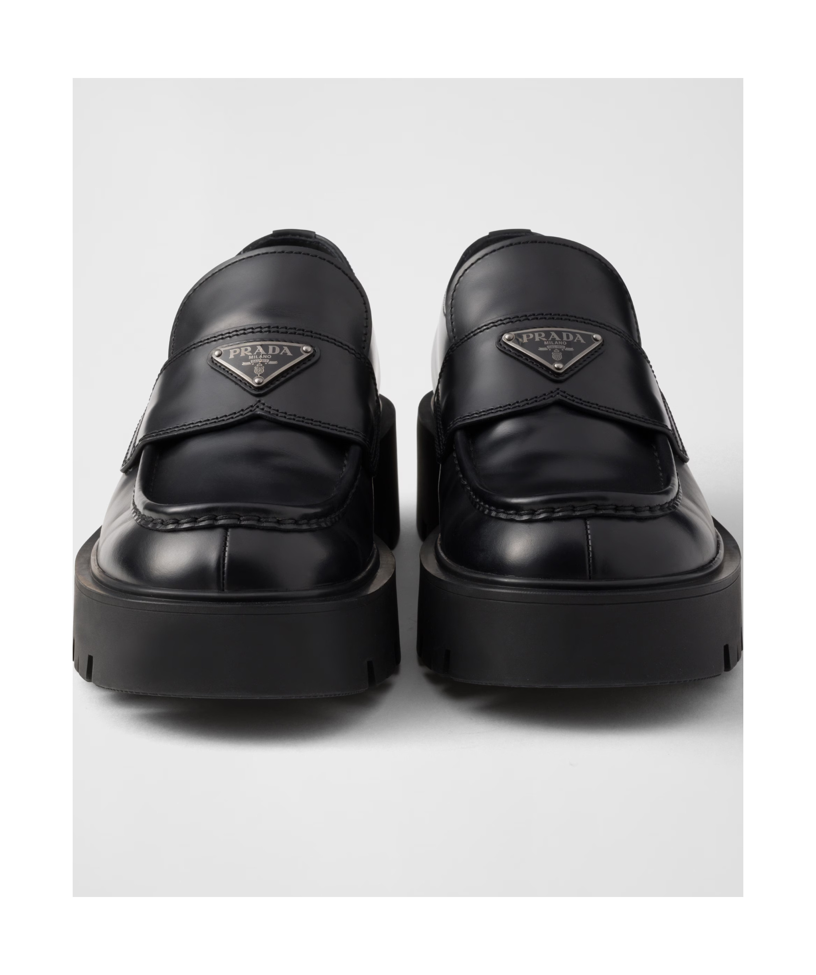 Prada Black Brushed Leather Loafer In Black