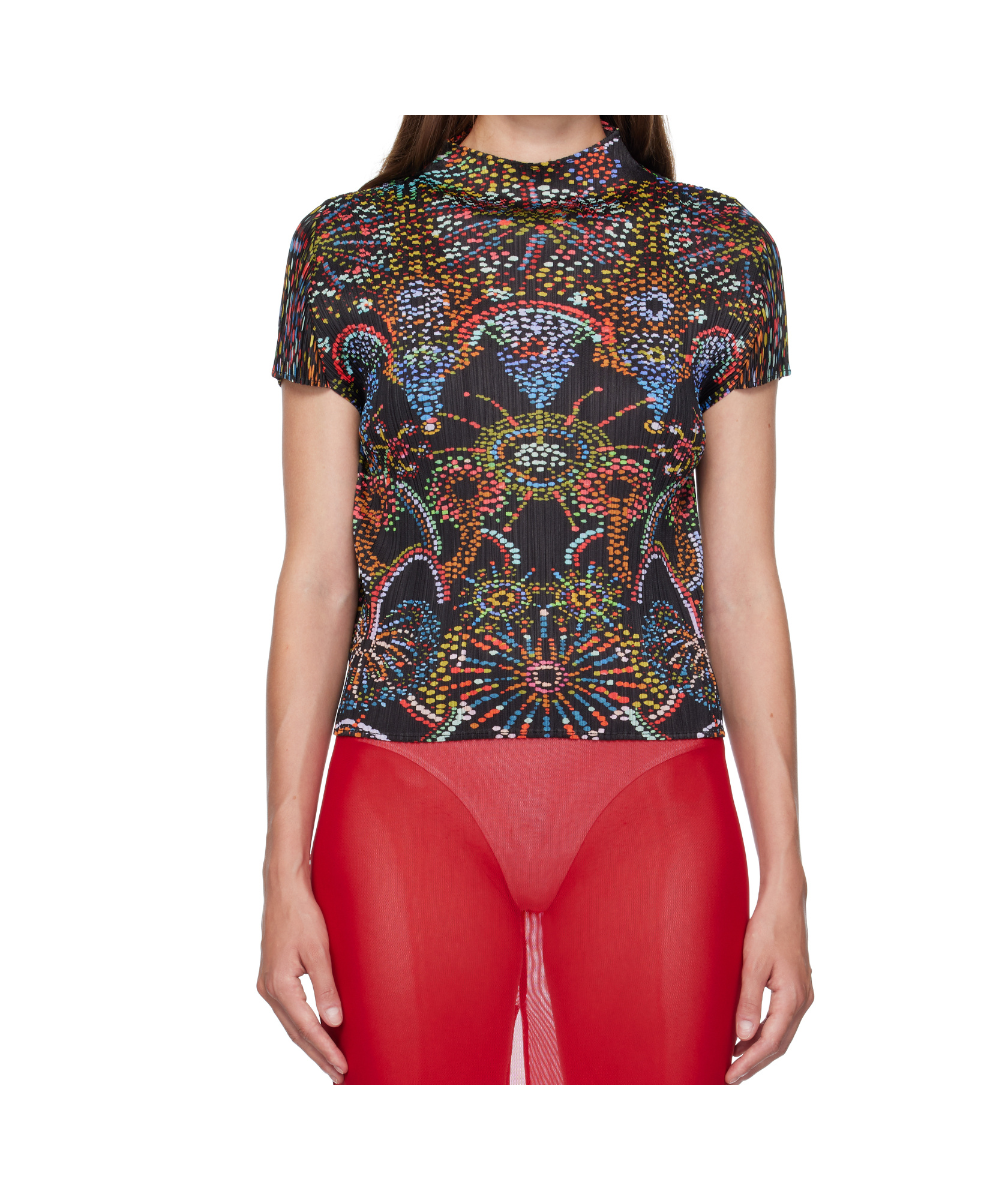 Issey Miyake Pleated Mock-neck Cropped T-shirt In Brown
