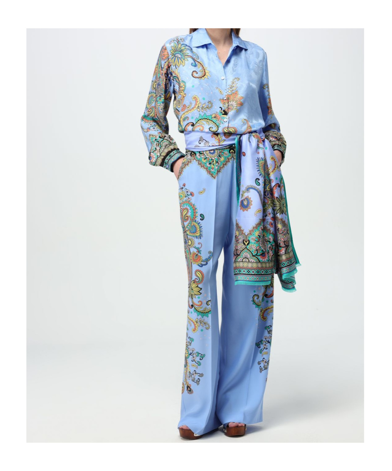Etro Pattern Silk Scarf In Blue