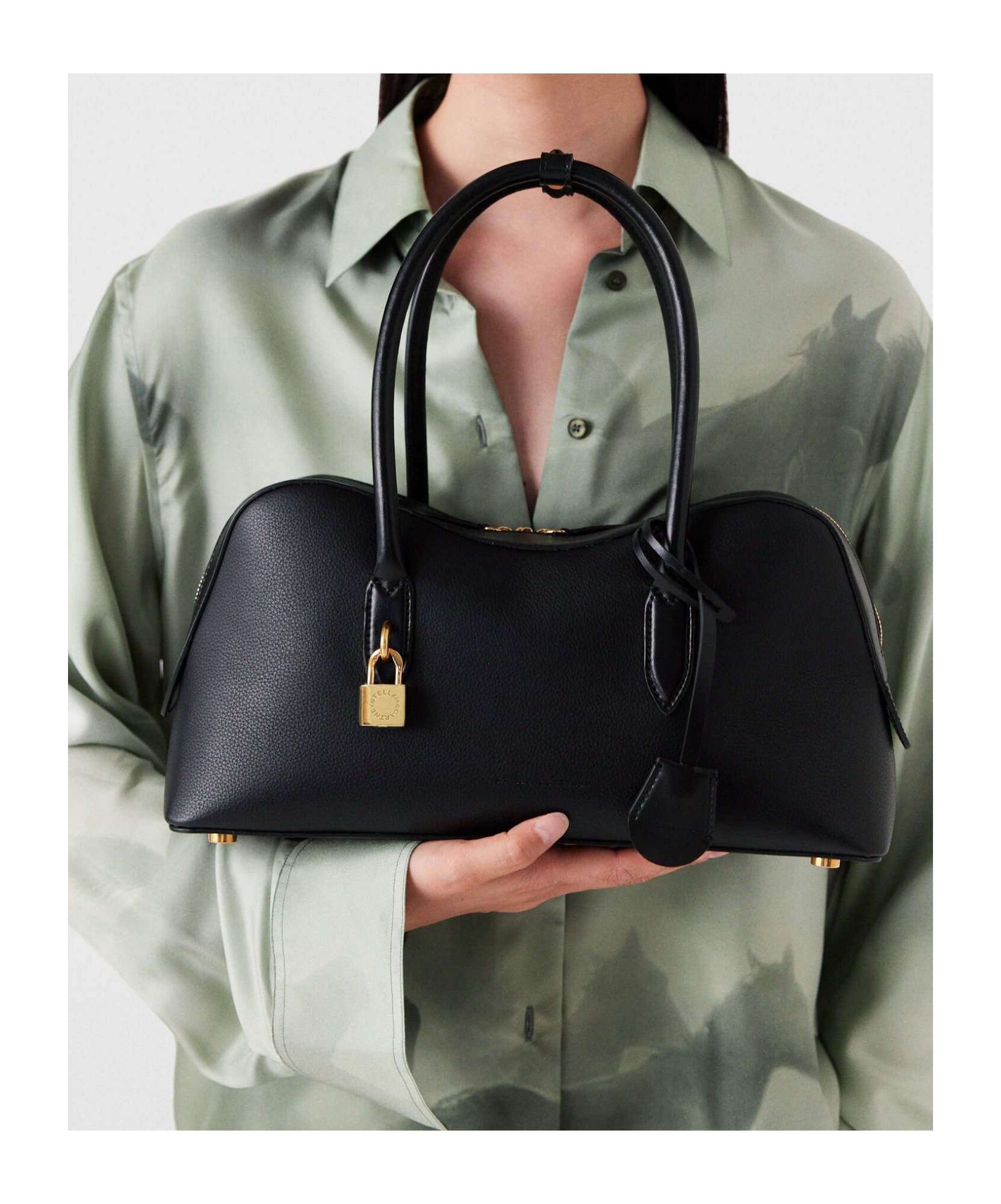 Stella Mccartney Structured Shape Shoulder Bag With Gold-tone Hardware In Black