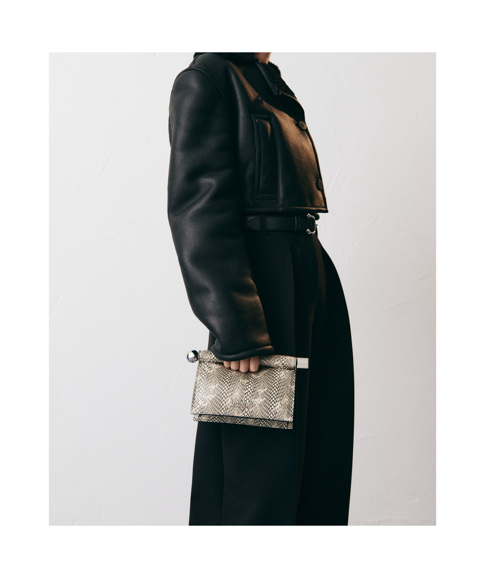 Jacquemus La Petite Pochette Snake Print Clutch In Gray