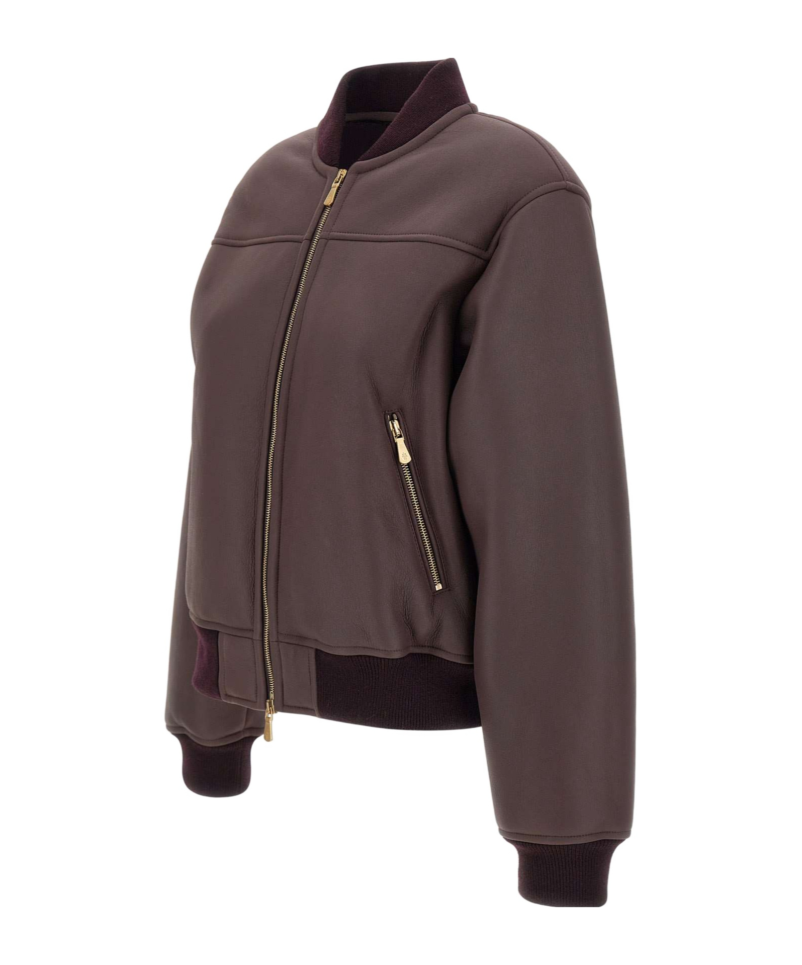 Eleventy Zip-up Sheepskin Bomber Jacket In Brown