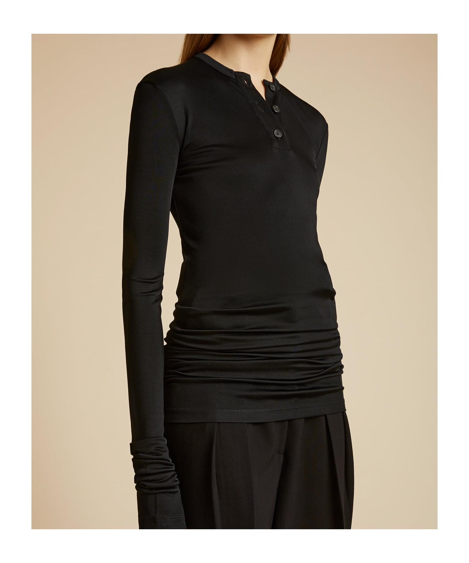 Khaite Long-sleeved Button T-shirt In Black