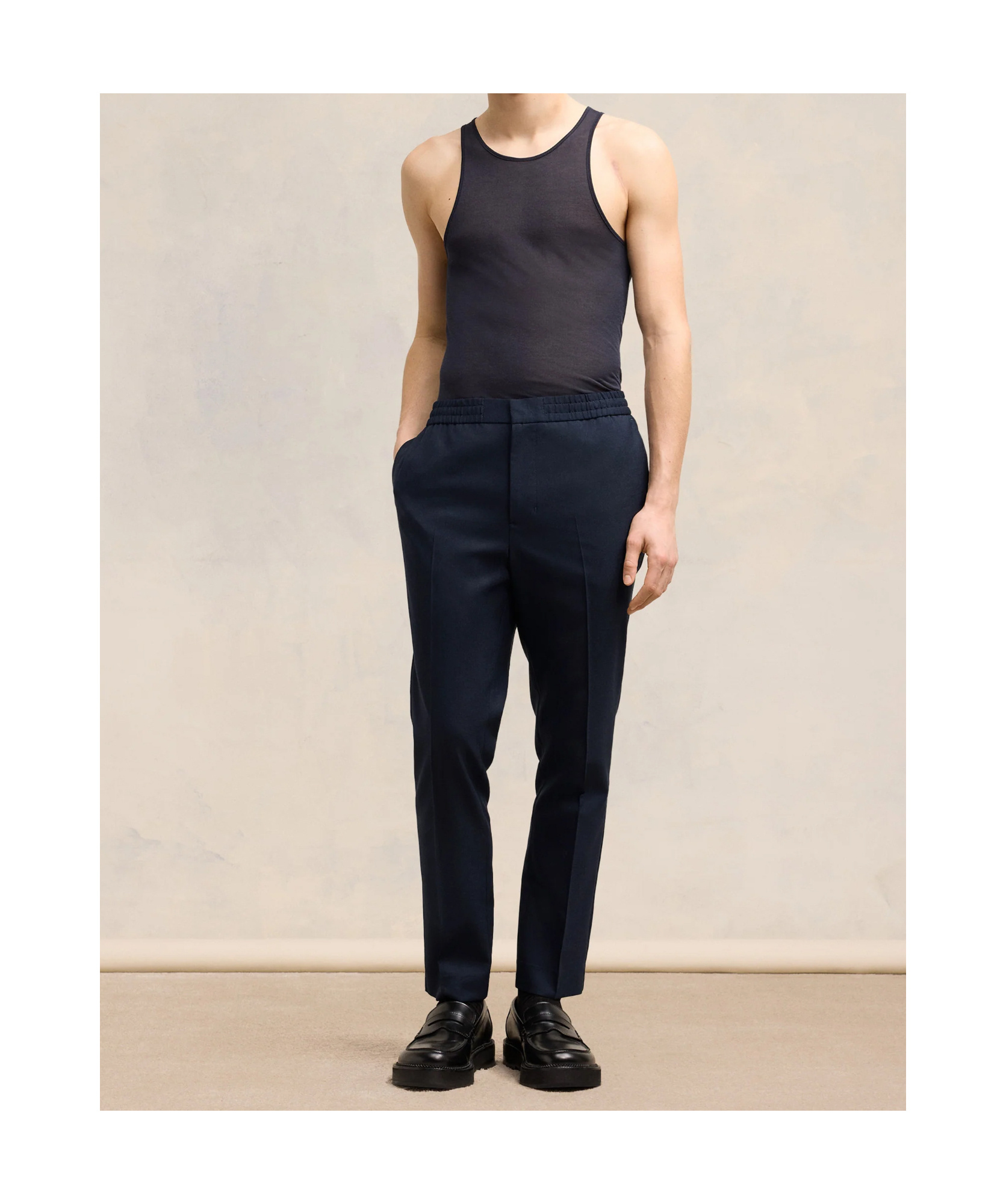Ami Alexandre Mattiussi Elasticated Waist Trousers Blue In Black