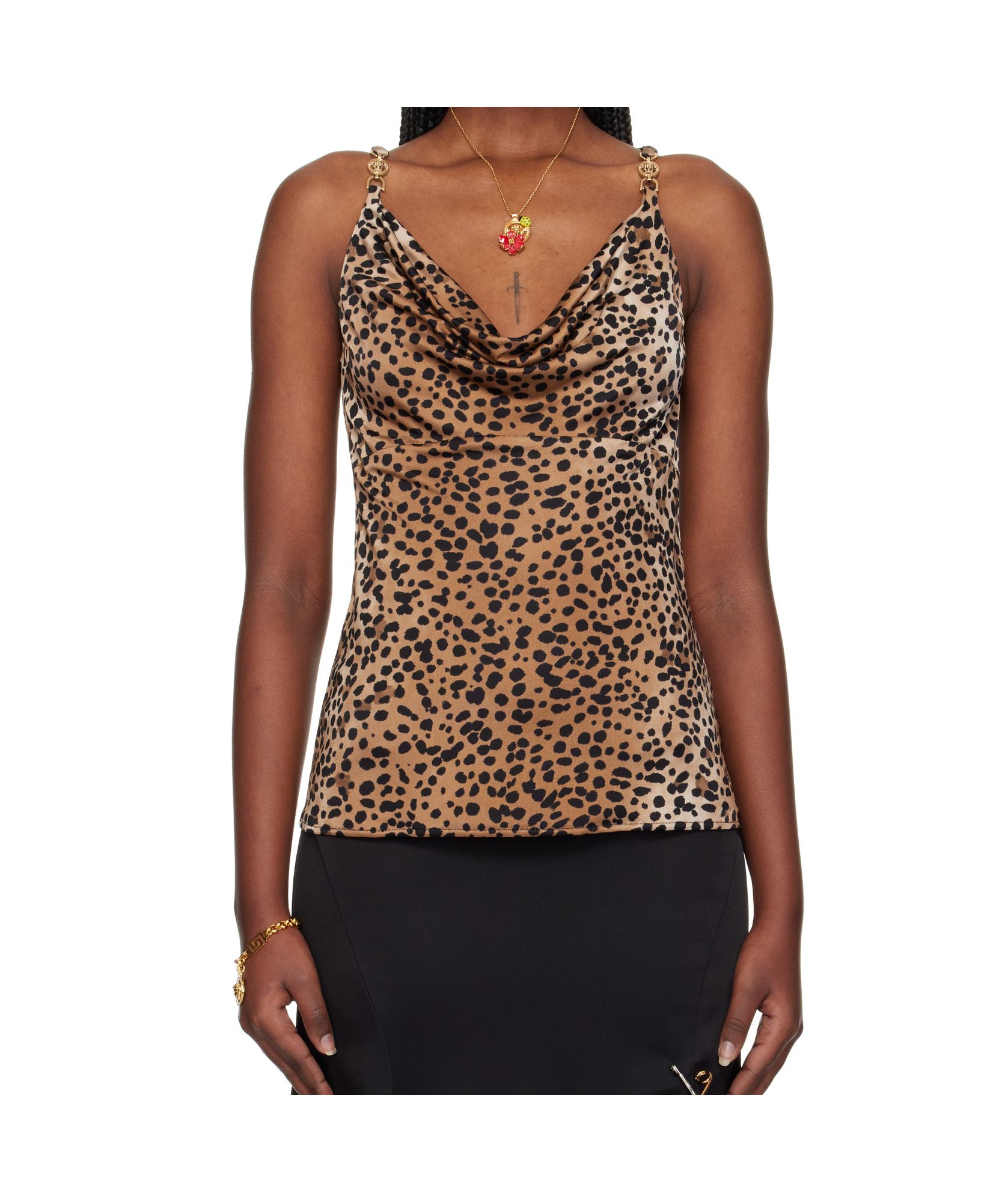 Versace Cowl-neck Leopard Responsible Liquid Jersey Blouse In Brown
