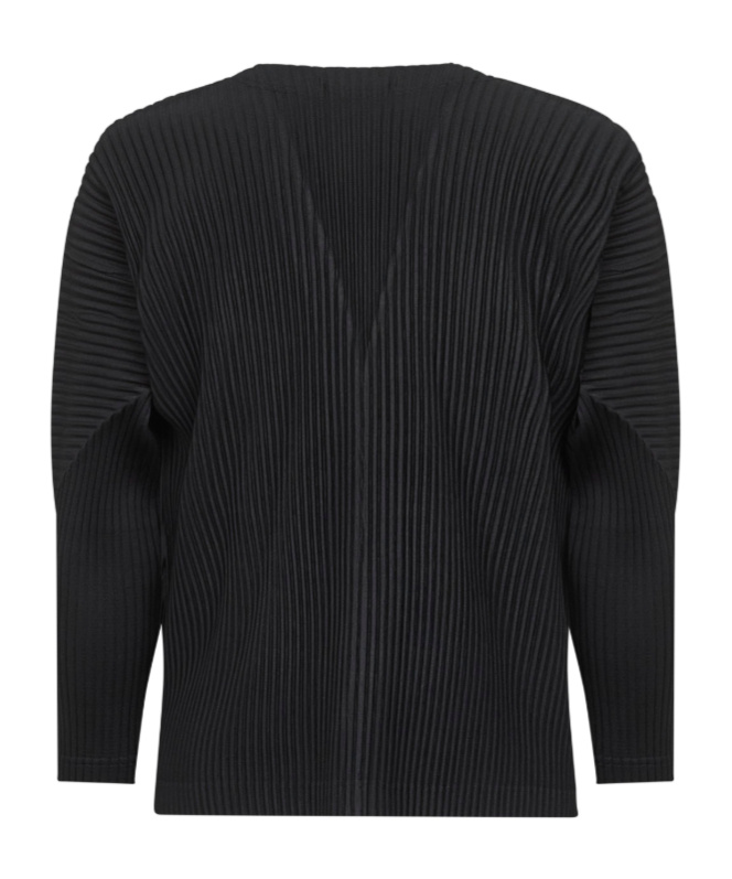 Issey Miyake Ribbed Texture V-neck Sweater With Long Sleeves In Black
