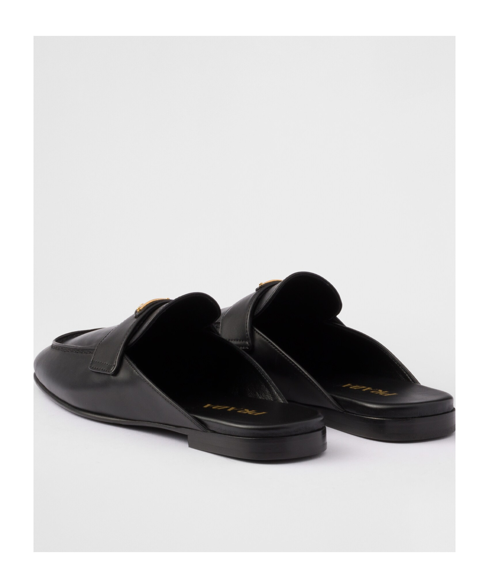 Prada Logo Leather Mule In Black