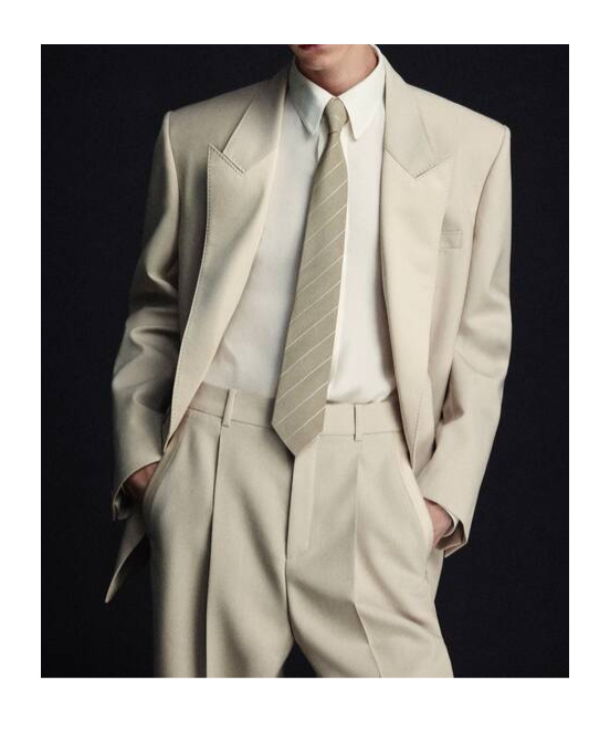 Saint Laurent Lapel Long-sleeved Suit Coat In Nude