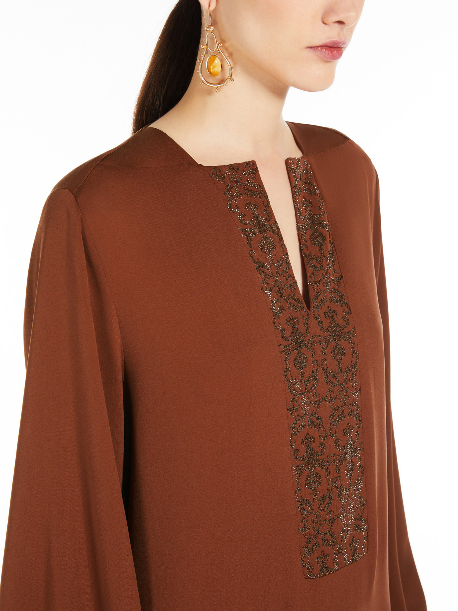 Max Mara Sansone V-neck Long-sleeved Dress In Brown