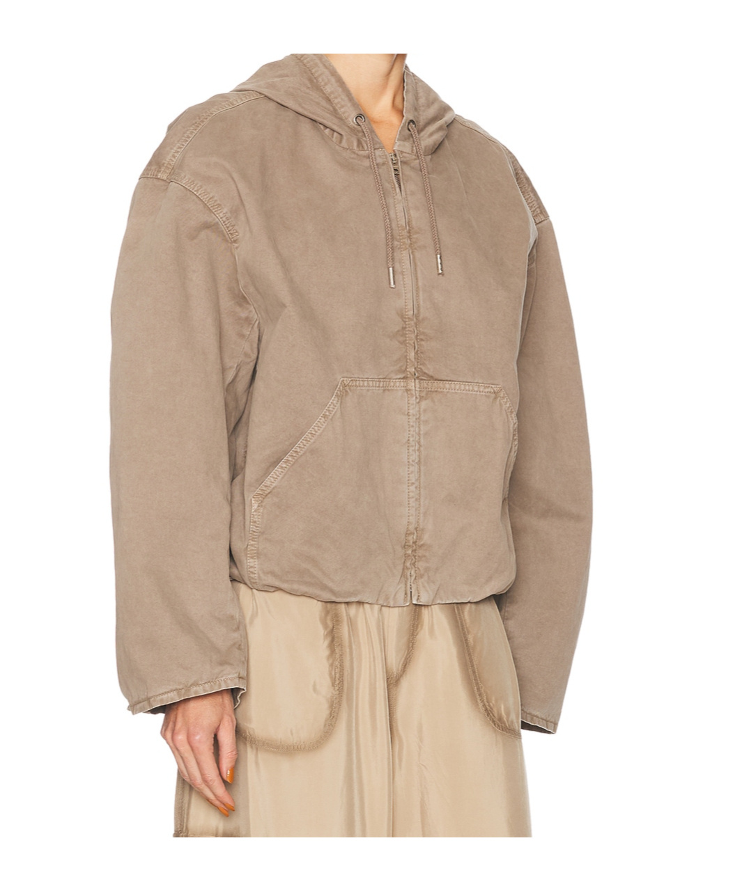 Acne Studios Womens Charcoal Grey Gathered-hem Drawstring-hooded Woven Bomber Jacket In Nude