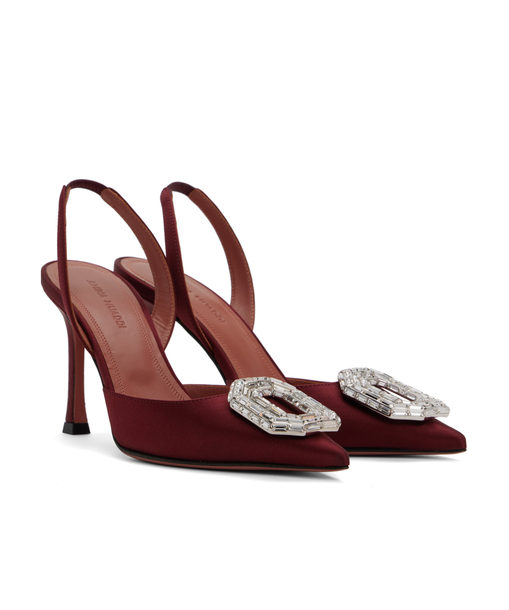 Amina Muaddi 95mm Pointed-toe Satin Slingback Pumps In Brown
