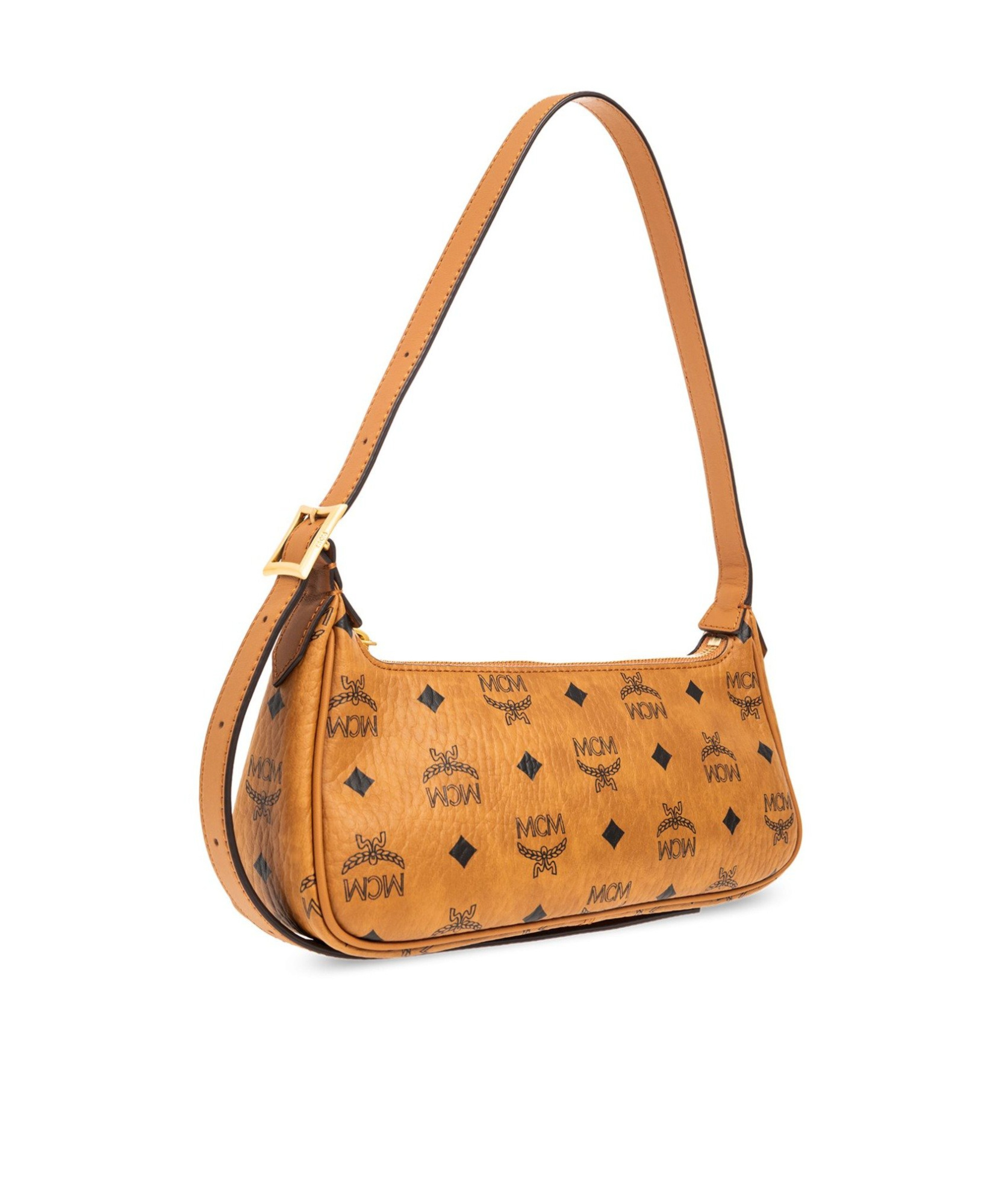 Mcm Aren All-over Logo Printed Small Shoulder Bag In Brown