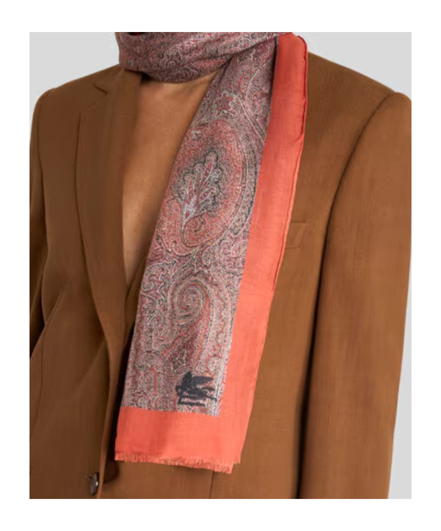Etro Floral Paisley Motif Scarf In Orange