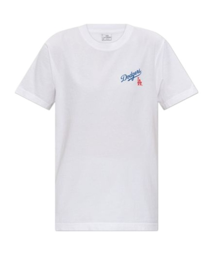 Sporty And Rich Womens White Dodgers Serif Round-neck Cotton-jersey T-shirt In White