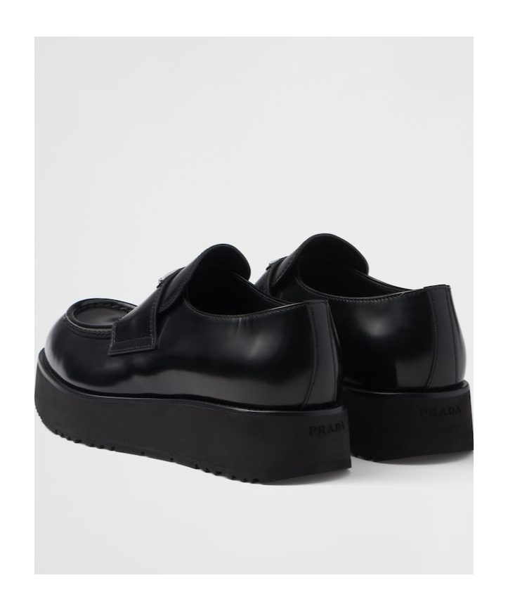 Prada Men Mocassini Platform In Pelle Spazzolata In Black
