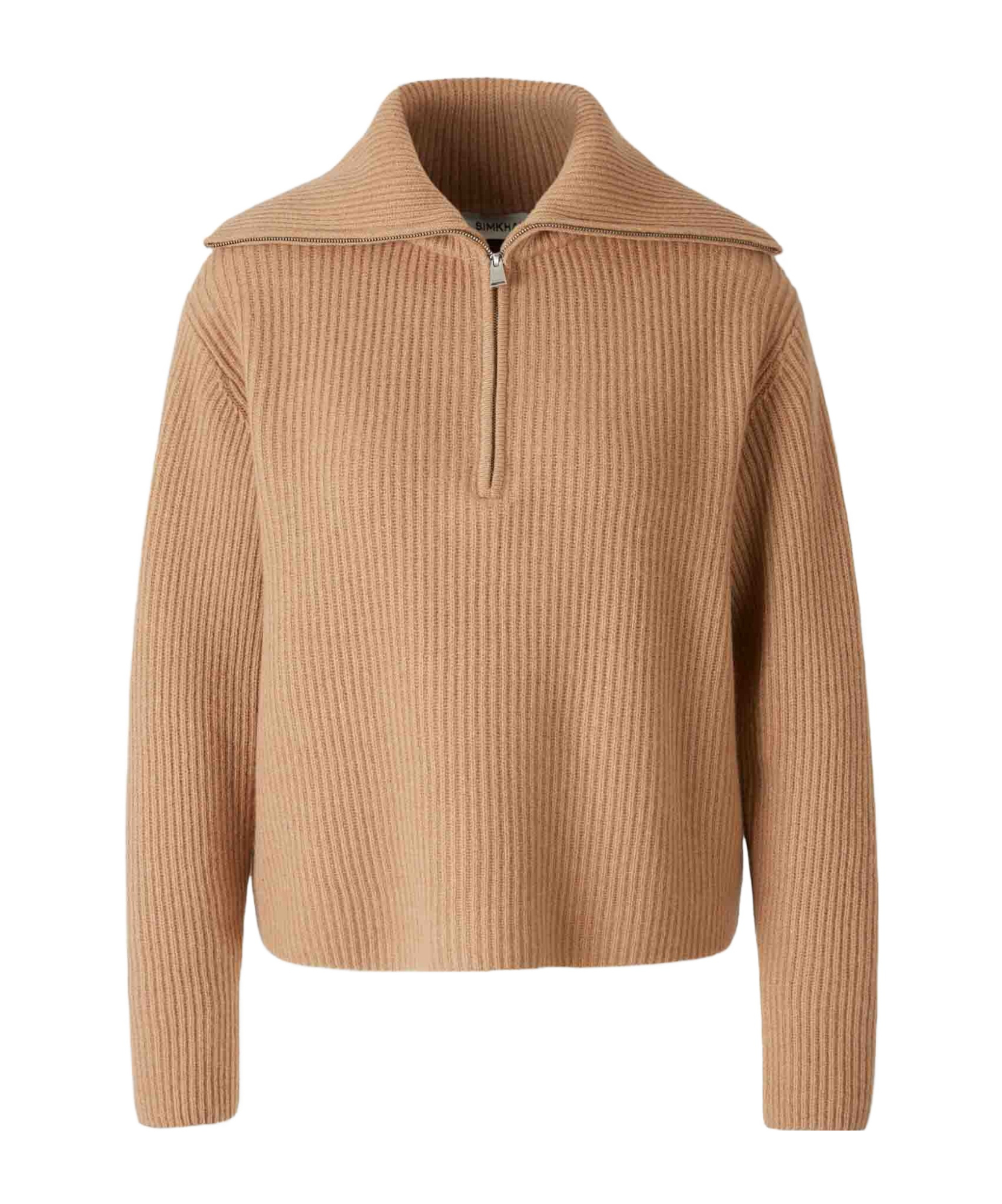 Simkhai Womens Camel Landry Half-zip Ribbed Cashmere Jumper In Brown