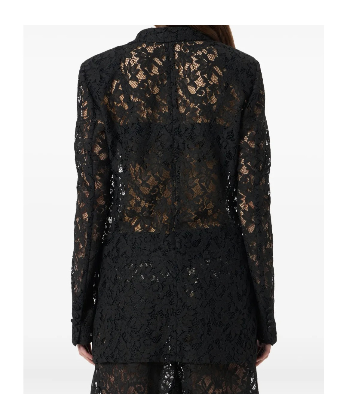 Blumarine Single-breasted Floral Lace Tailored Blazer In Black