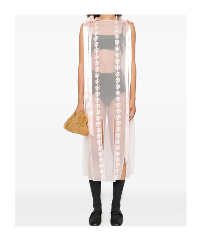Simone Rocha Womens Pale Pink Daisy Chain Bow-embellished Woven Midi Dress In Pink