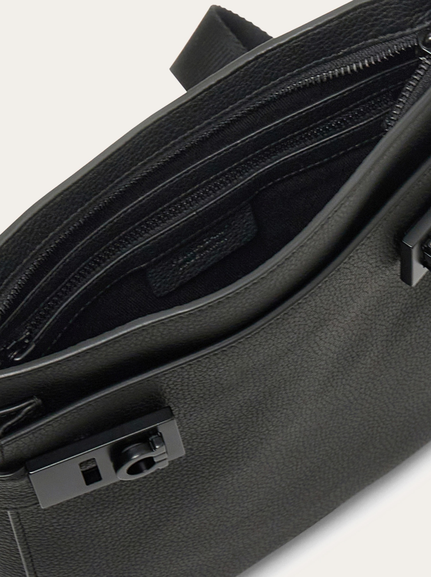 Ferragamo Structured Rectangular Shoulder Bag With Nylon Straps In Black