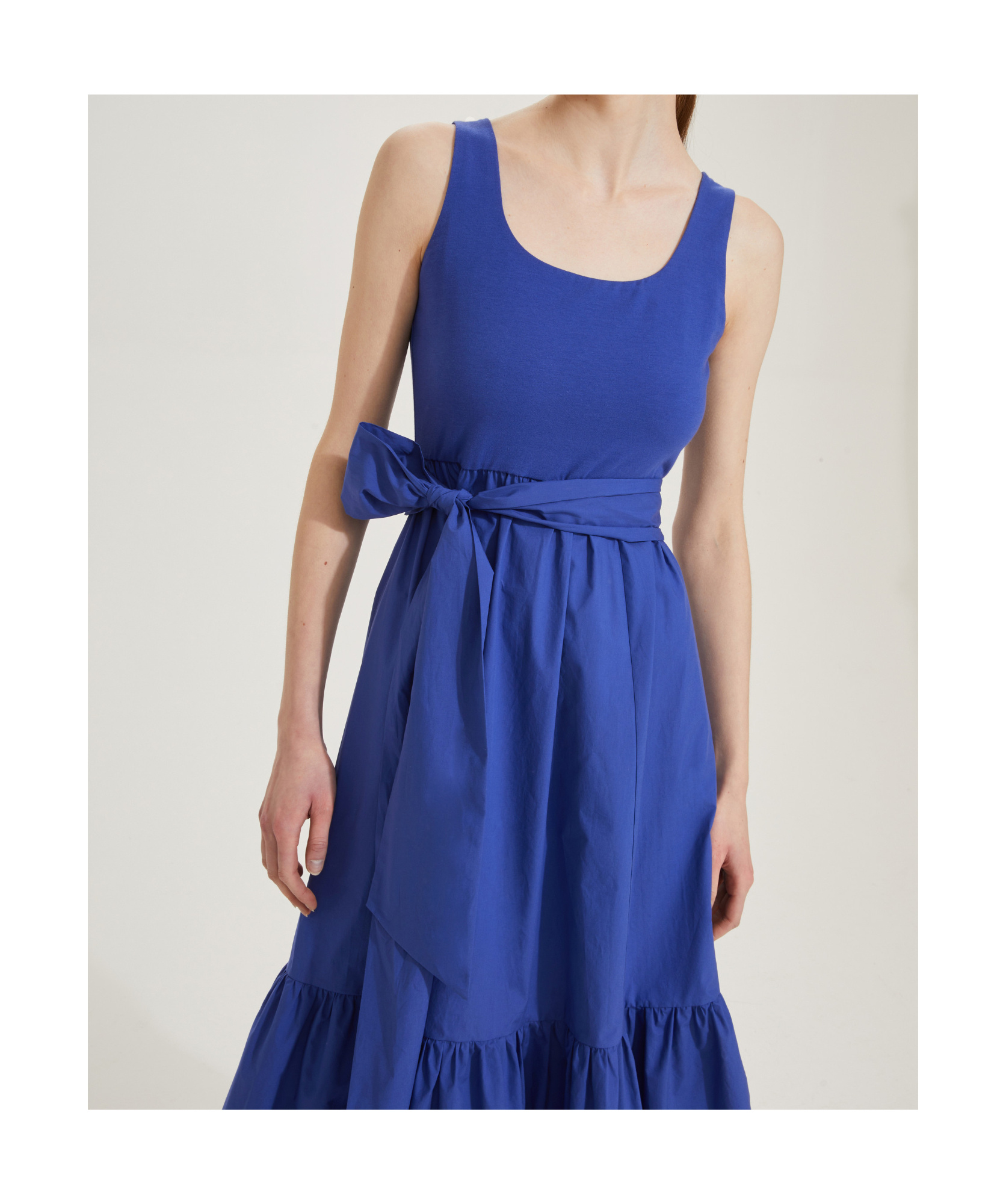 Marella Long Poplin Flounce Dress In Blue