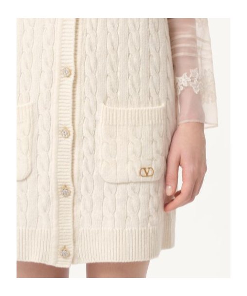 Valentino Long-sleeved Wool Cardigan In Milk Color