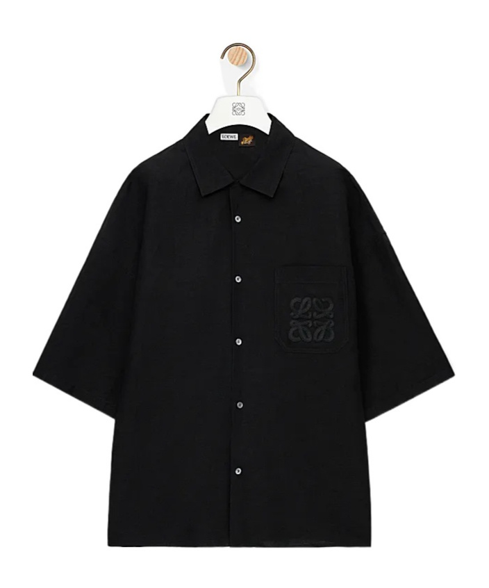 Loewe Short-sleeved Linen And Viscose Shirt In Black