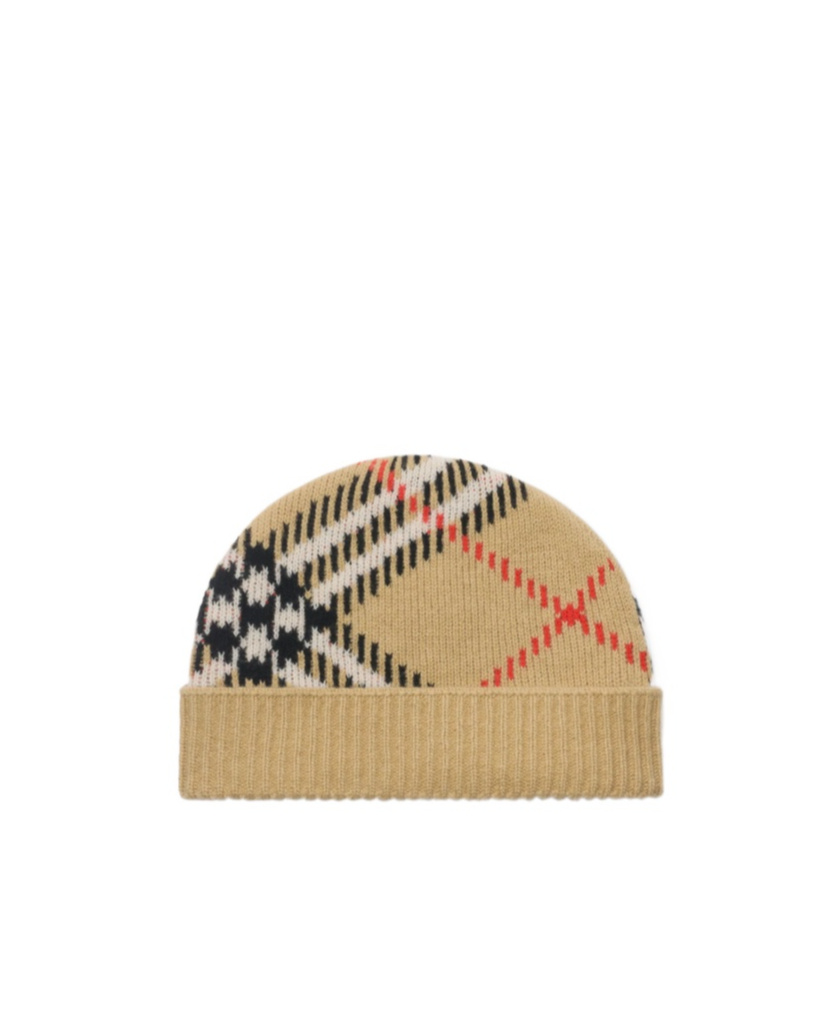 Burberry Check Cashmere Blend Beanie In Brown