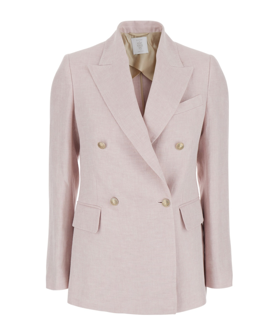 Eleventy Beige Double-breasted Jacket With Pointed Lapels In Linen Woman In Pink