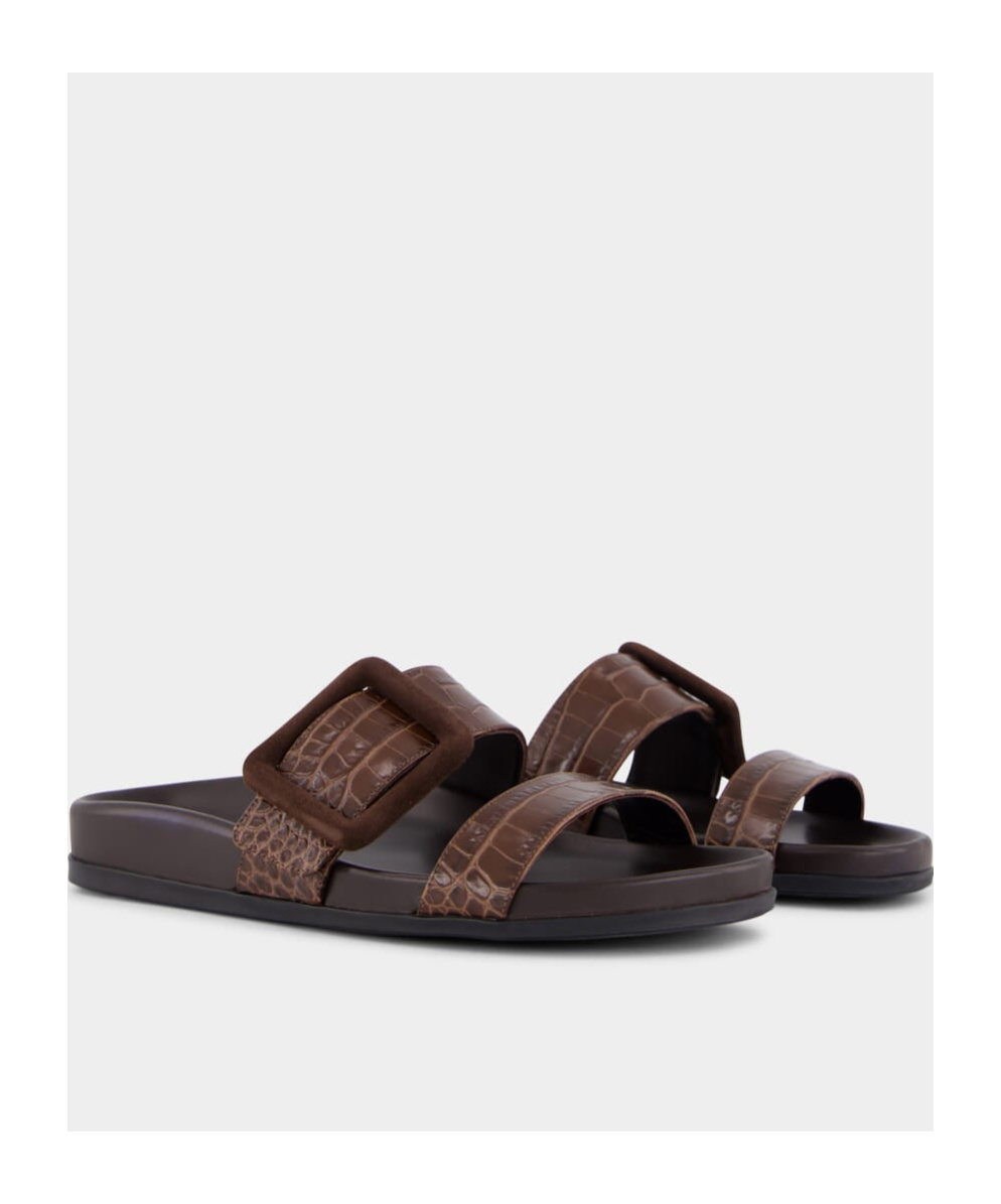 Shop Manolo Blahnik Brown Calf Leather Sandals In Black
