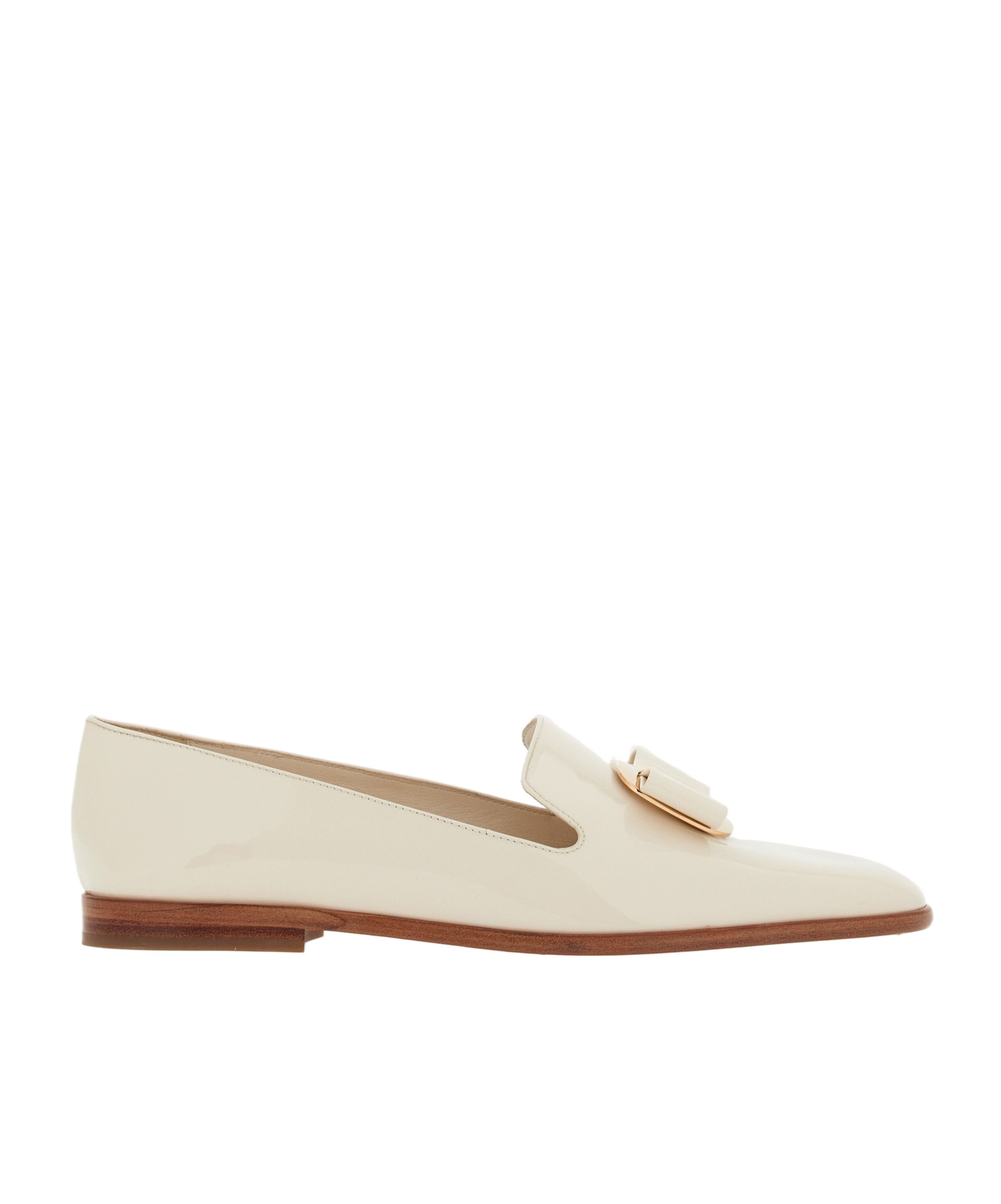 Ferragamo Ivory Leather Zamira Loafers In White